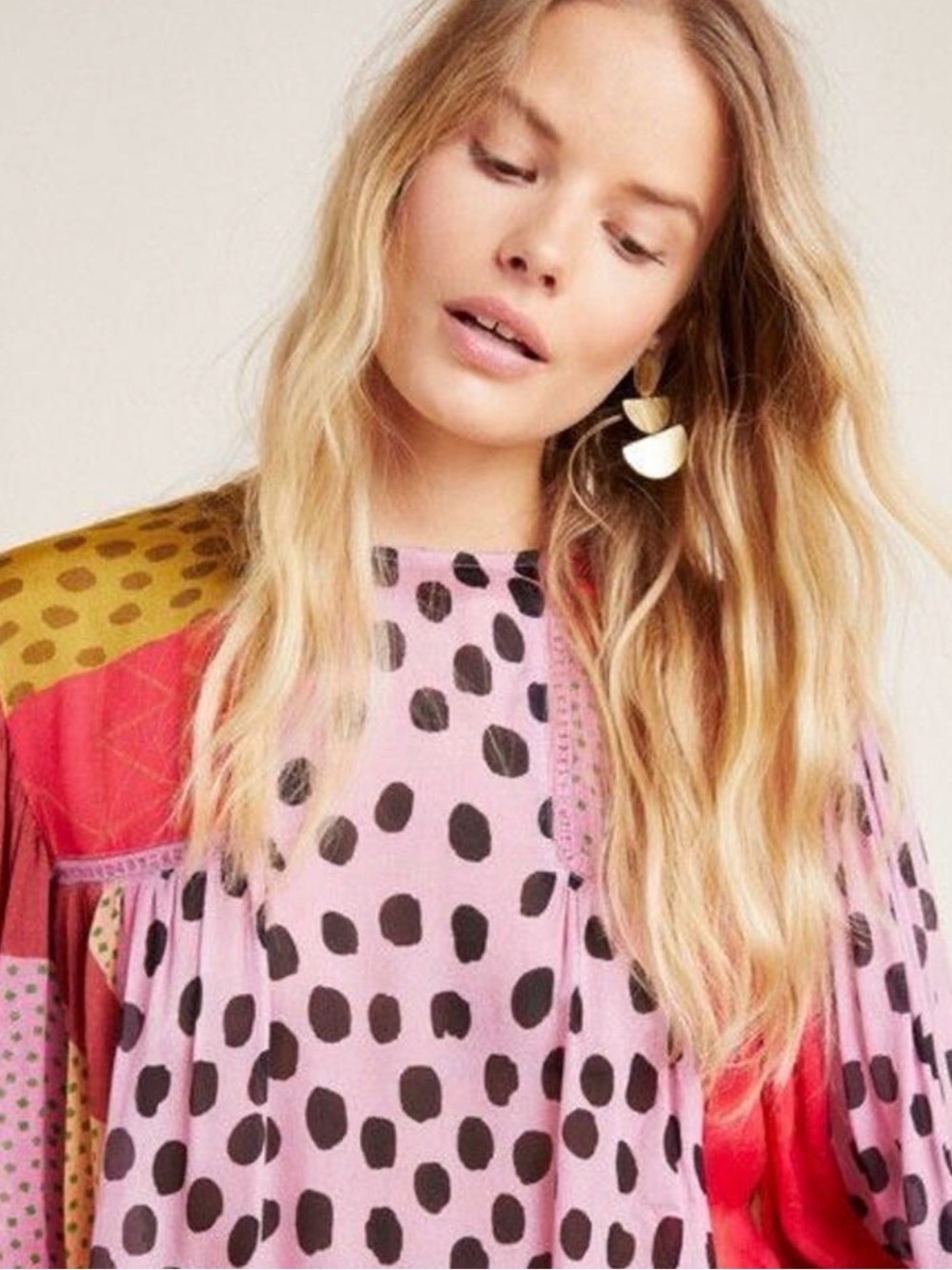 Bl^nk London - Anthropologie Woven Pink Polka Dot Balloon Sleeve Top